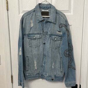Over sized Distressed bedazzled jean jacket